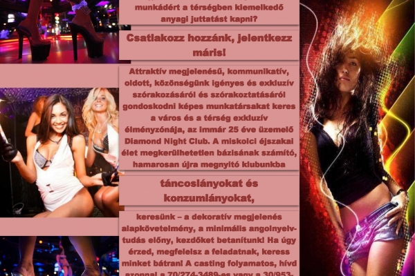 Táncos és konzumlányokat keresünk!